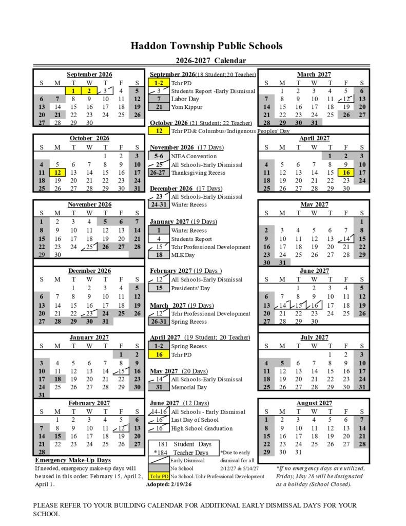 Haddon Township Public Schools 2026-2027