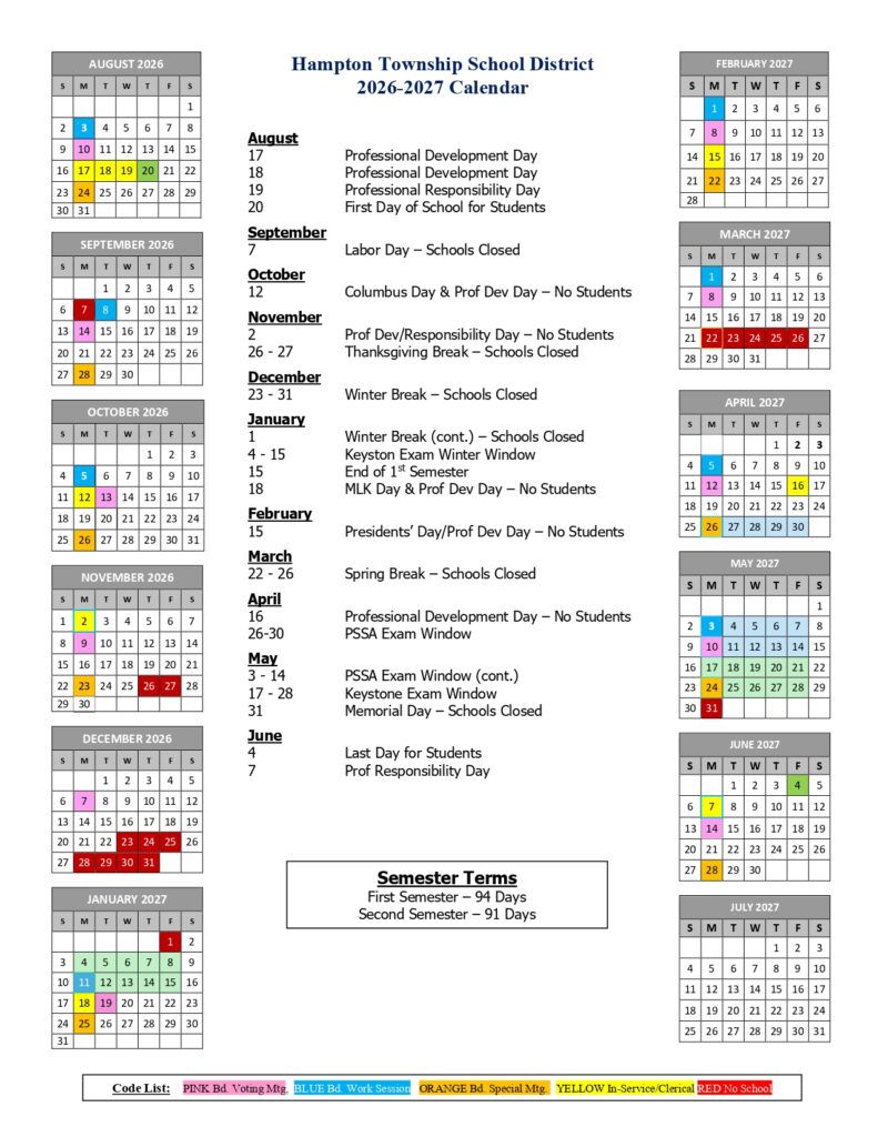 Hampton Township School District 2026-2027
