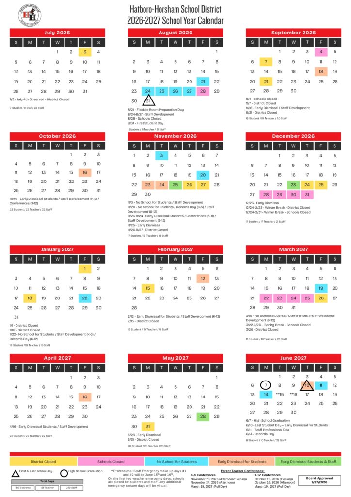 Hatboro-Horsham School District Calendar 2026-2027