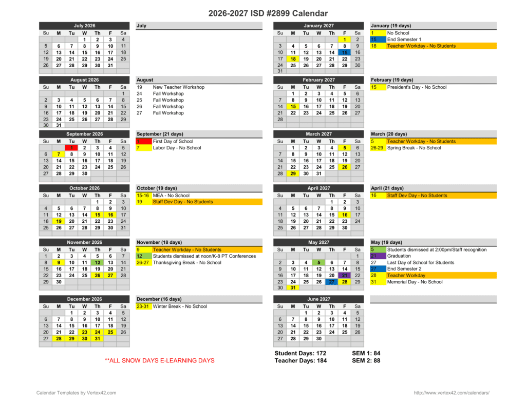ISD #2899 26-27 Calendar