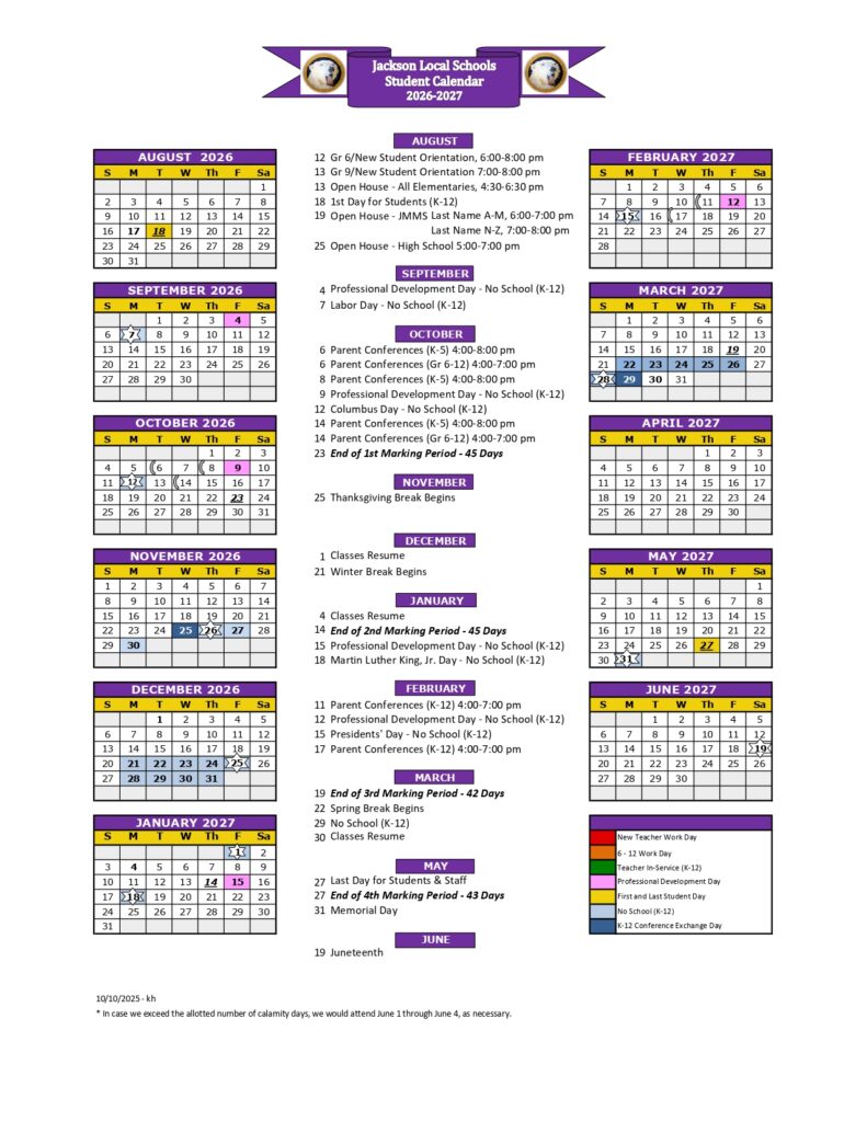 Jackson Local Schools 2026-2027