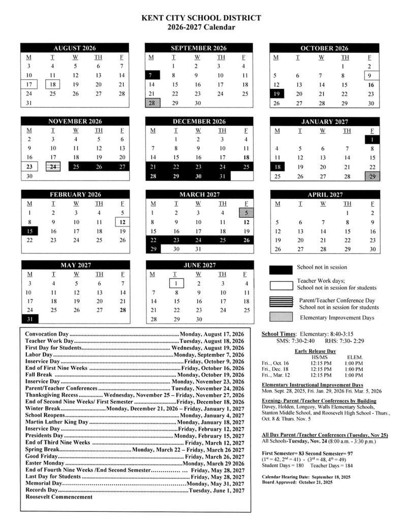 KENT CITY SCHOOL DISTRICT 2026-2027