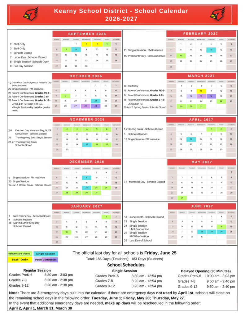 Kearny School District 26-27 Calendar