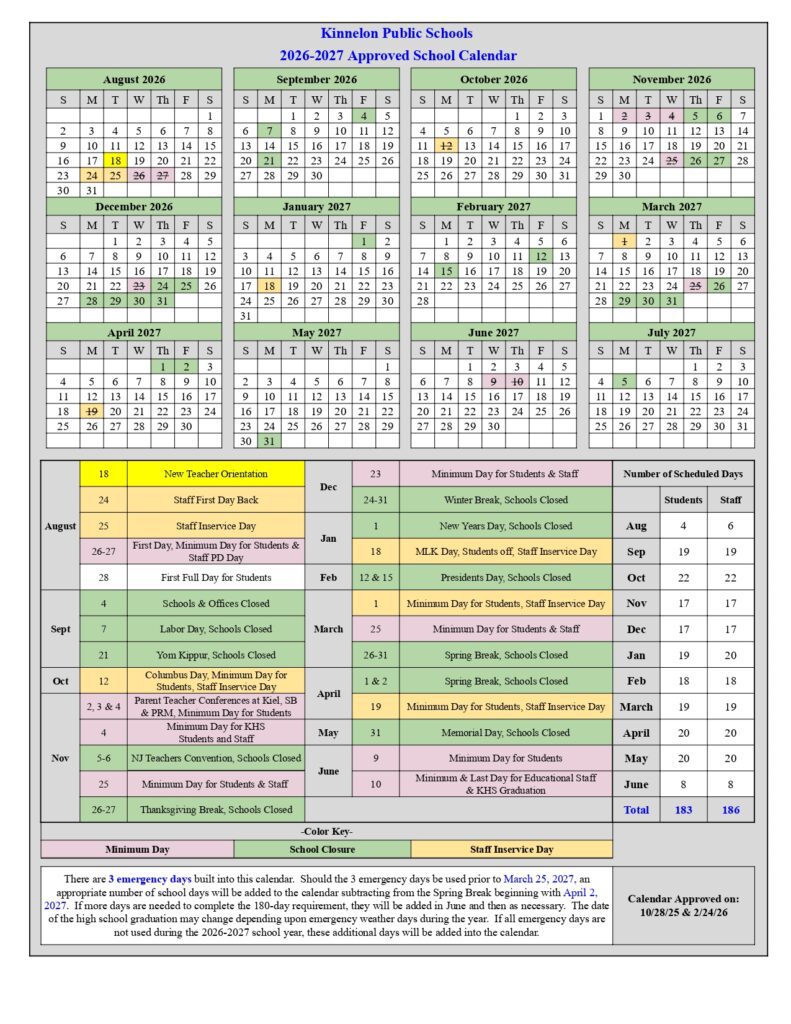 Kinnelon Public Schools 2026-2027