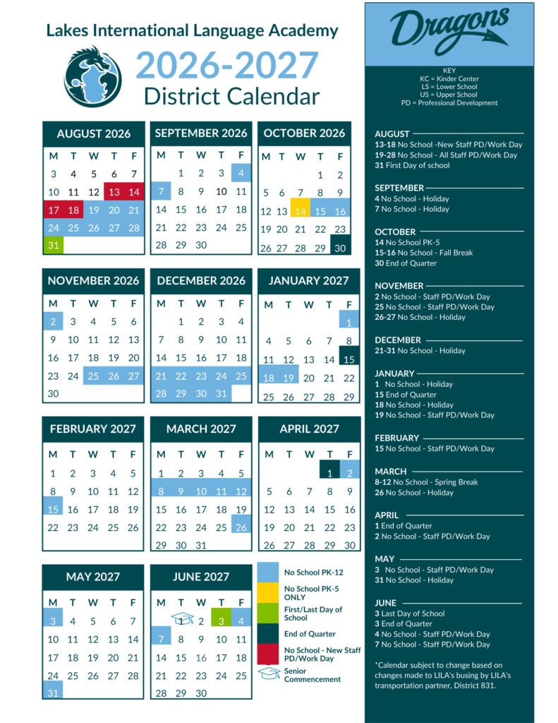 Lakes International Language Academy 26-27 Calendar
