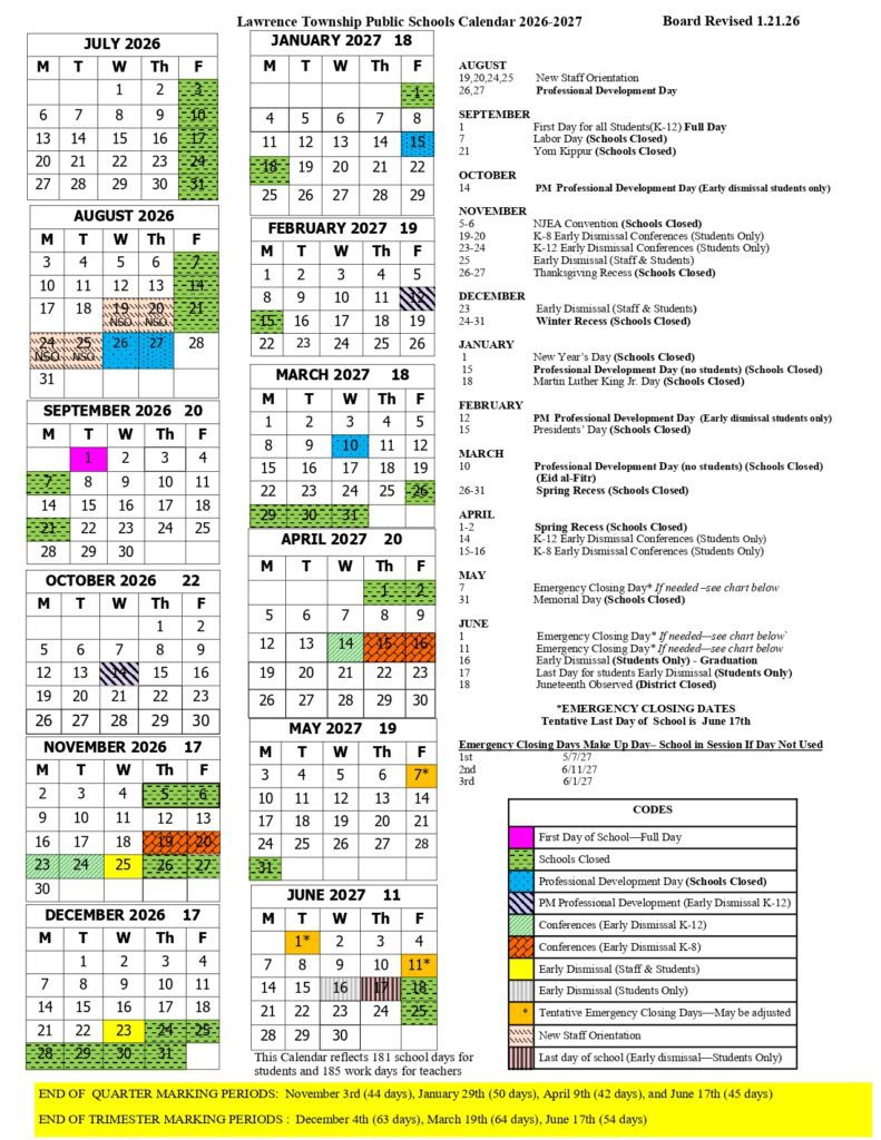 Lawrence Township Public Schools 2026-2027