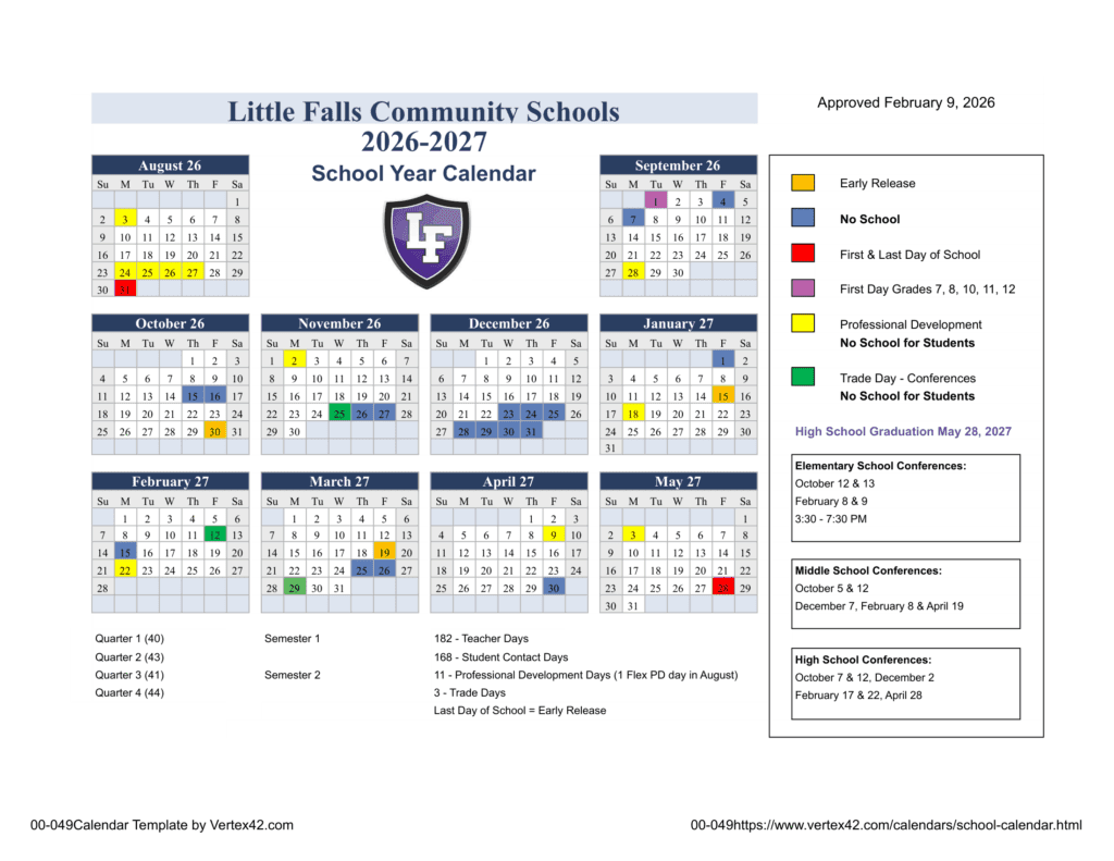 Little Falls Community Schools 26-27 Calendar