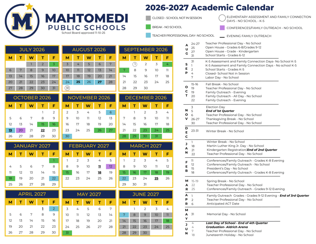 Mahtomedi Public Schools 26-27 Calendar