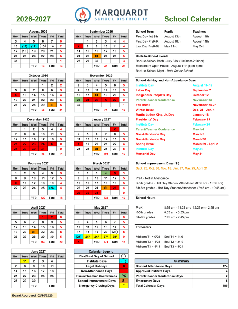 Marquardt School District 15 26-27 Calendar