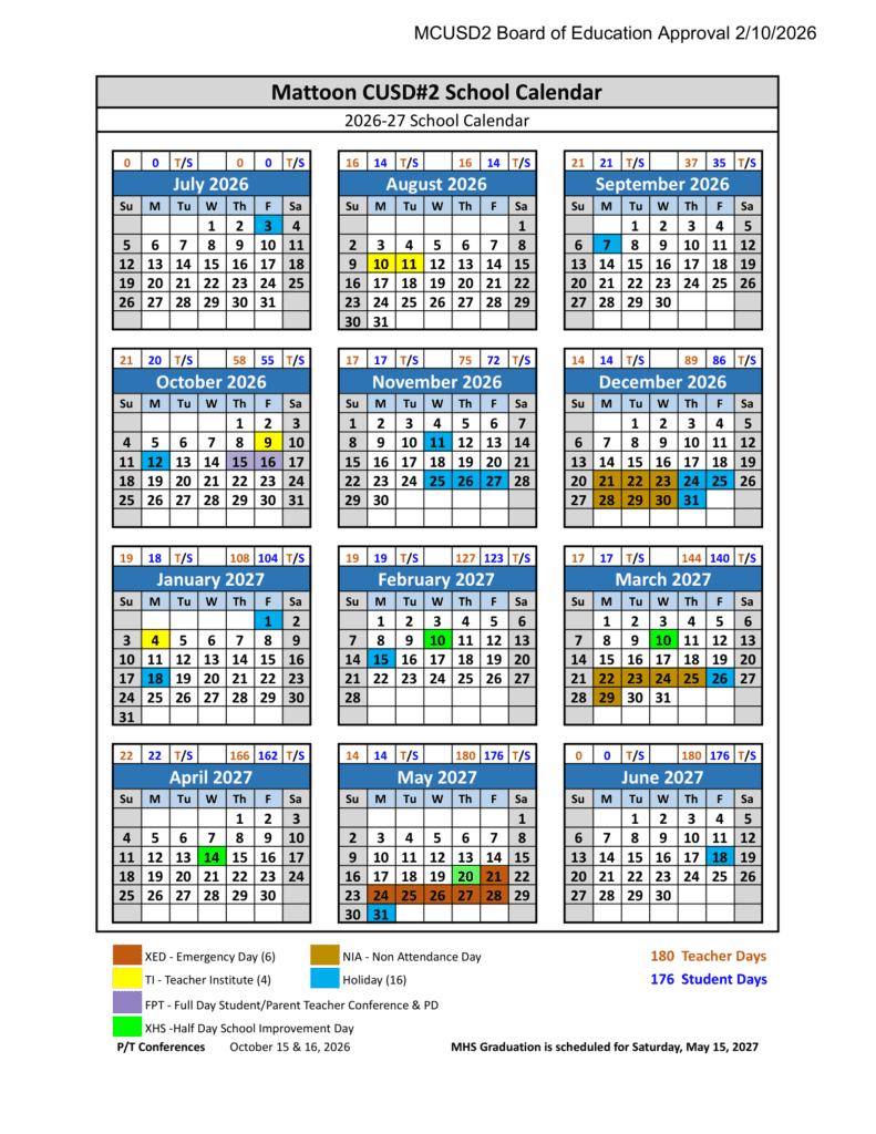 Mattoon CUSD#2 School 26-27 Calendar