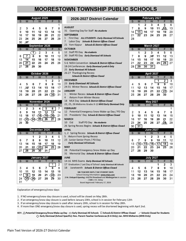Moorestown Township Public Schools 2026-2027