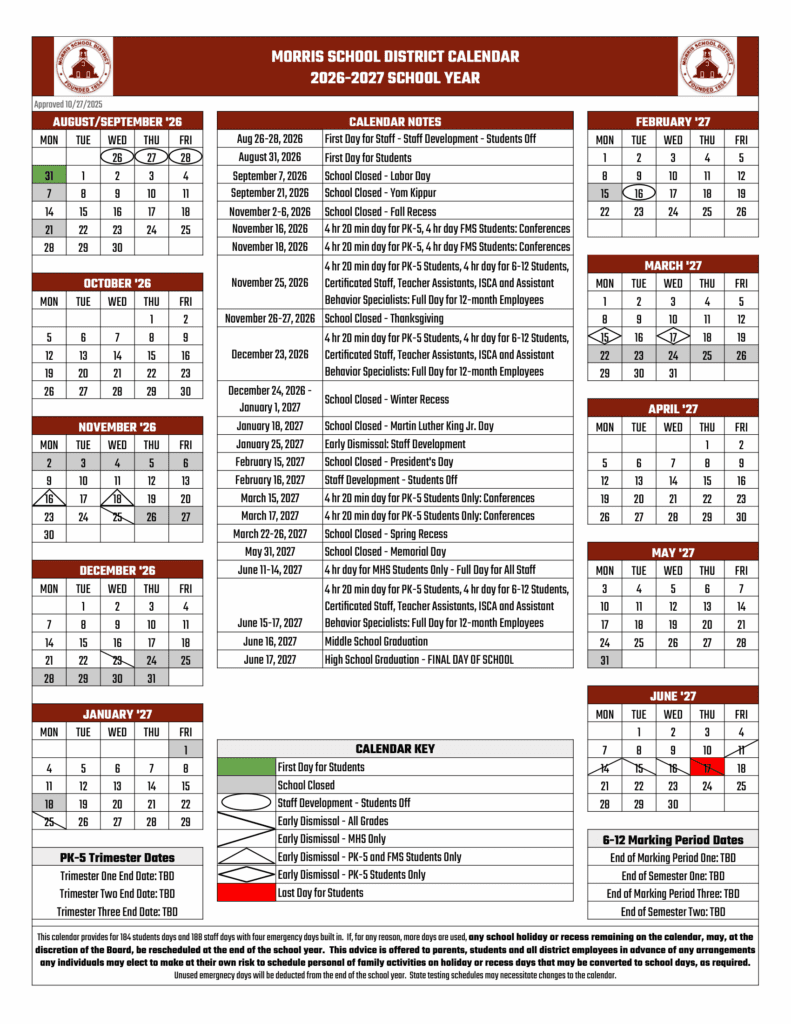 Morris School District 26-27 Calendar