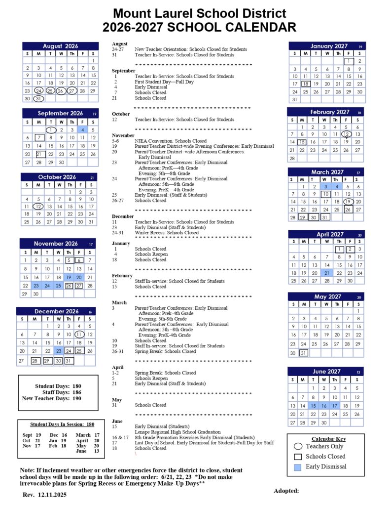 Mount Laurel School District 2026-2027