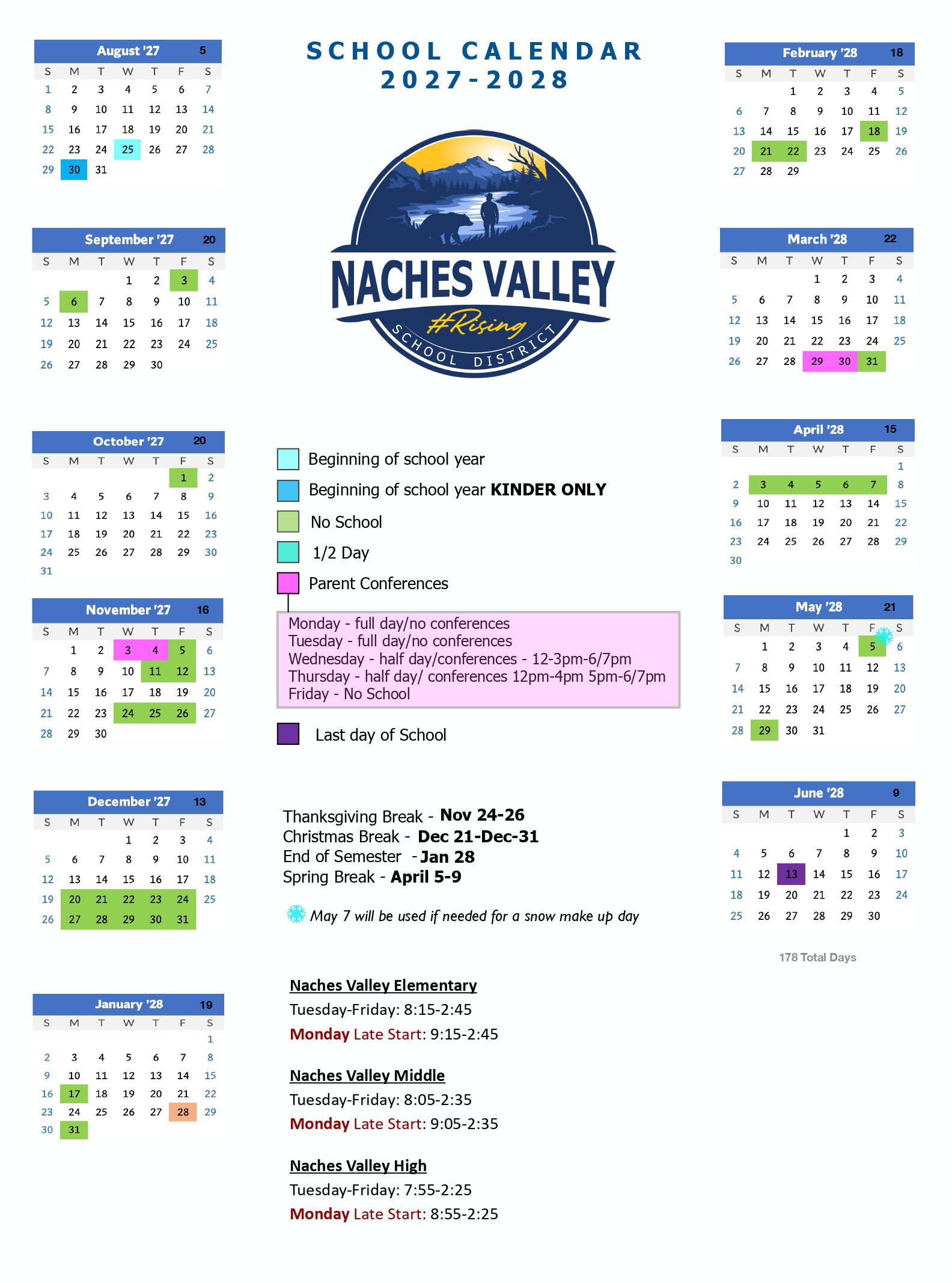 NACHES VALLEY SCHOOL DISTRICT WA Calendar 26/27 Updates