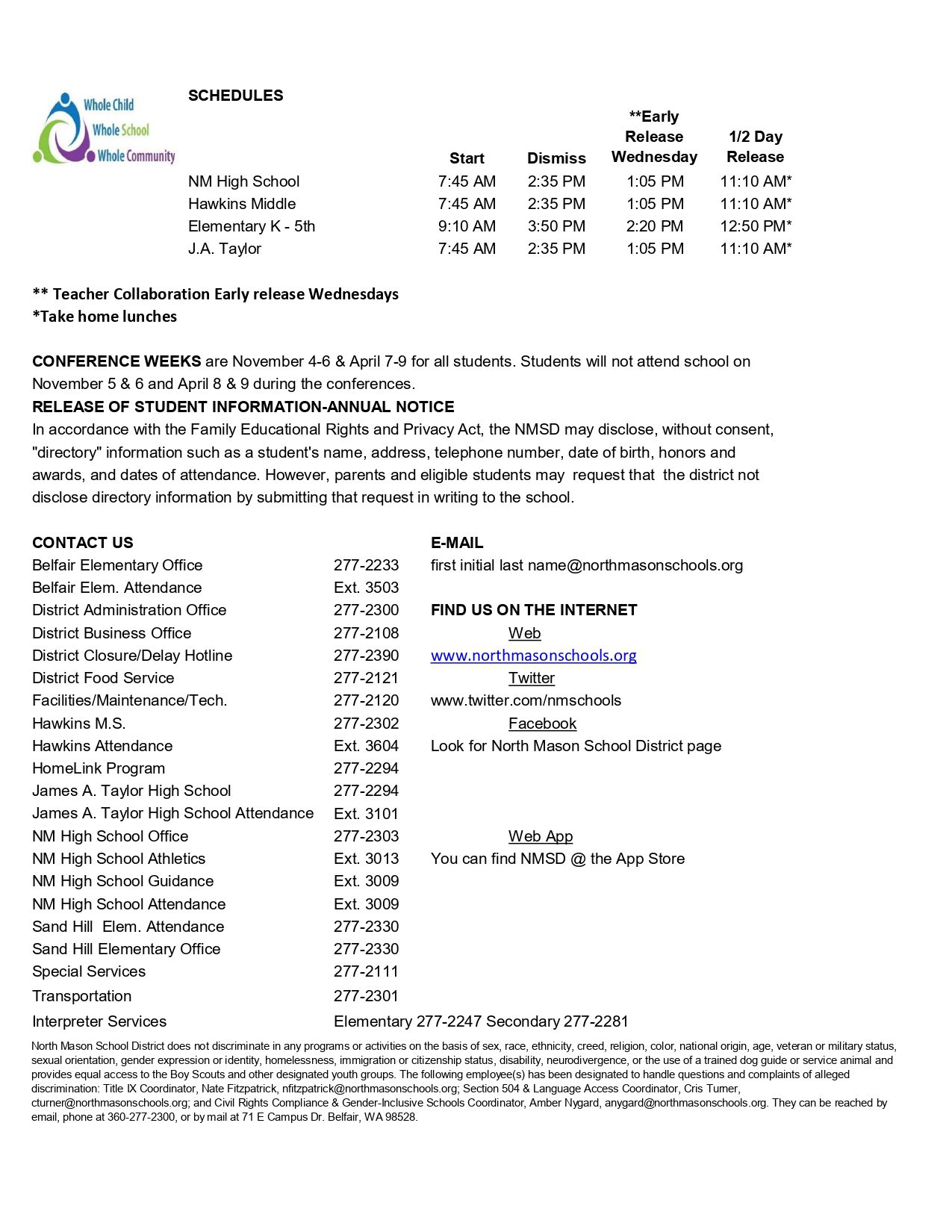 NORTH MASON SCHOOL DISTRICT WA Calendar 26/27 Updated