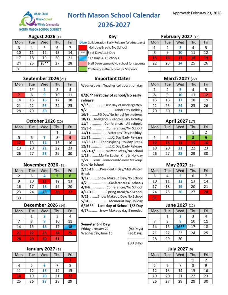 NORTH MASON SCHOOL DISTRICT 2026-2027....2