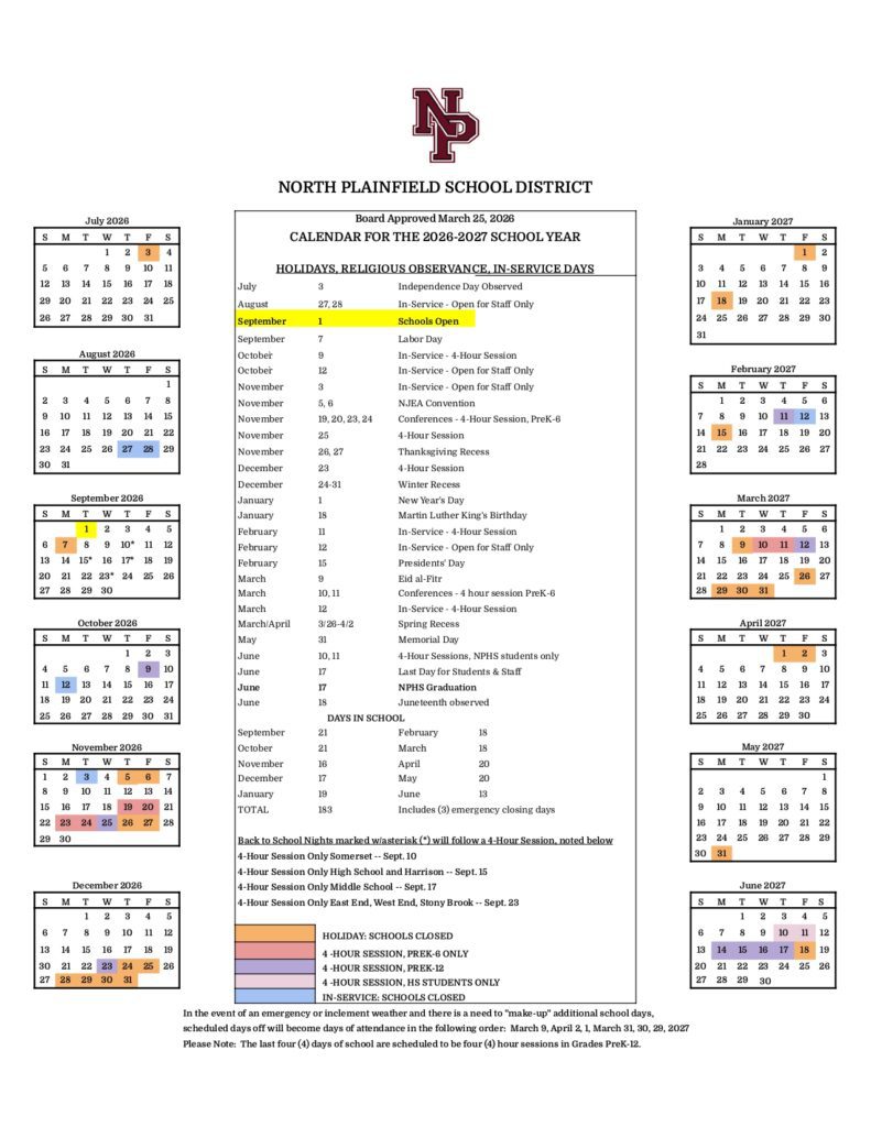 NORTH PLAINFIELD SCHOOL DISTRICT 2026-2027