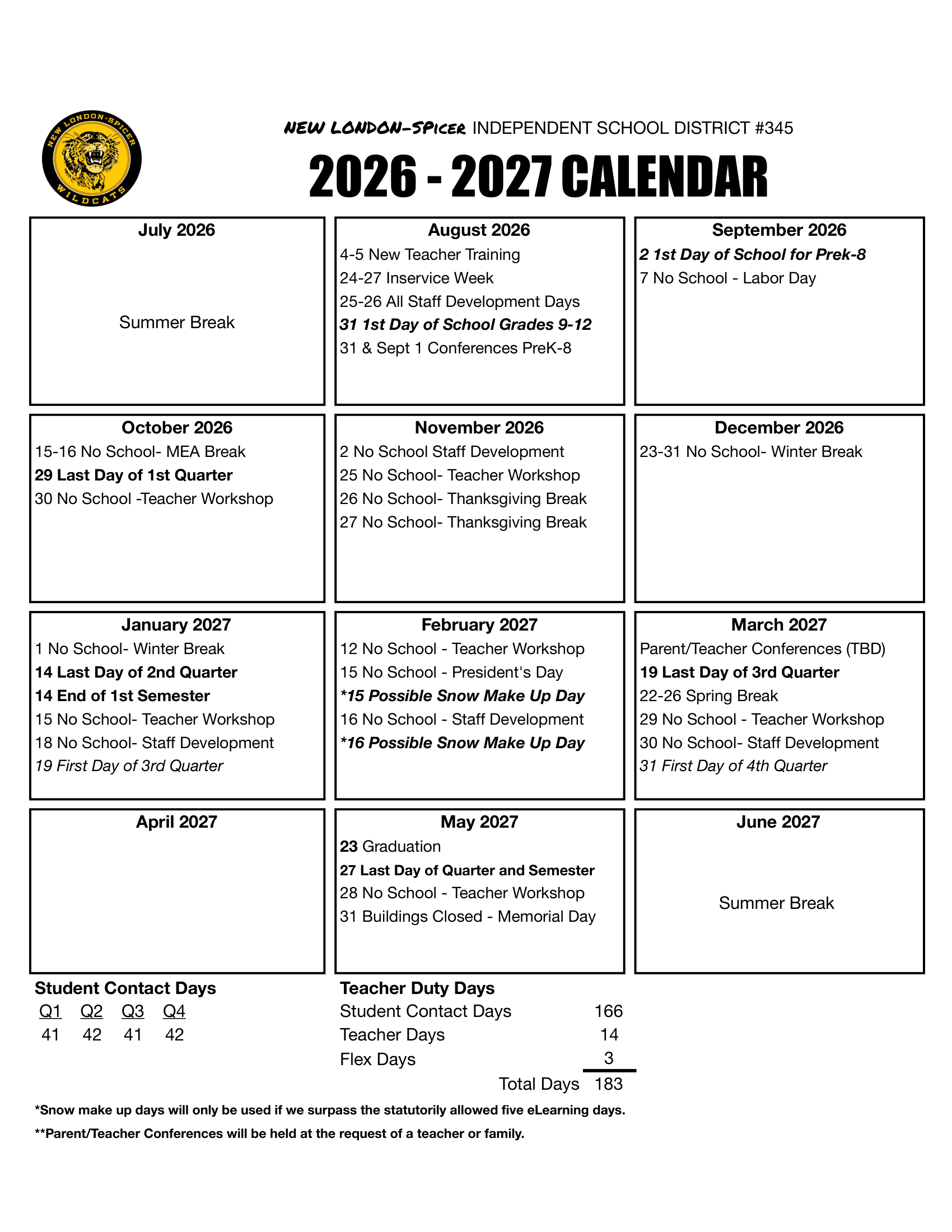 New London-Spicer isd  #345 26-27 Calendar  Revised [PDF]
