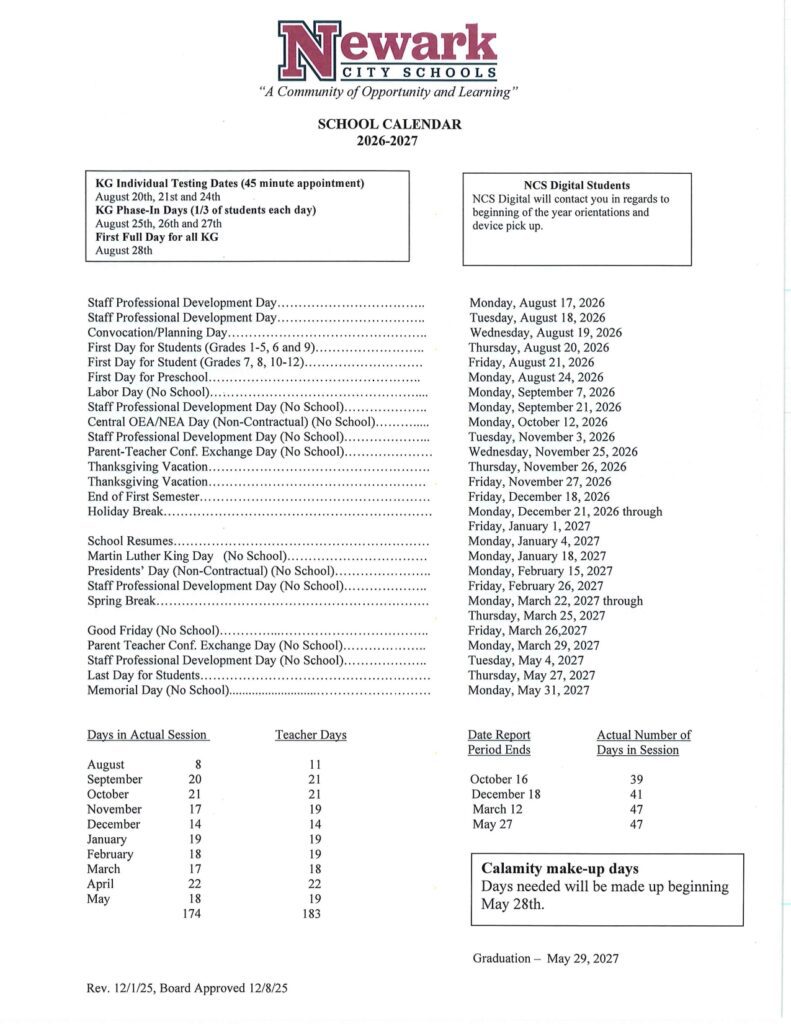 Newark City Schools 2026-2027