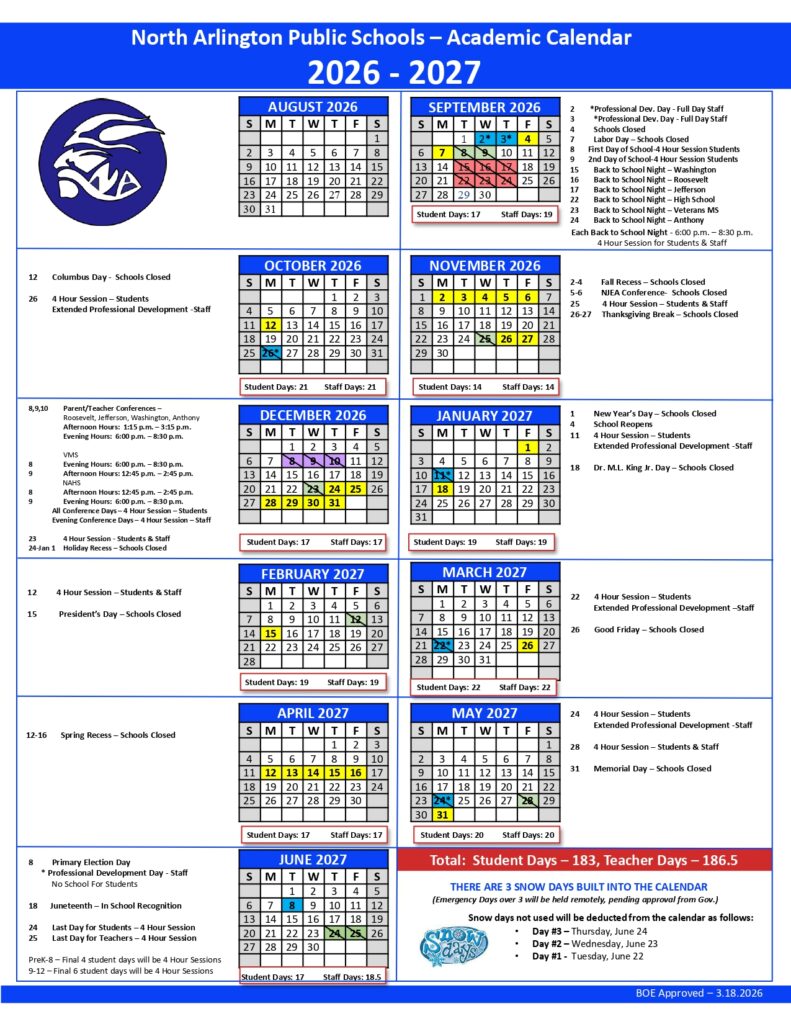 North Arlington Public Schools 2026-2027