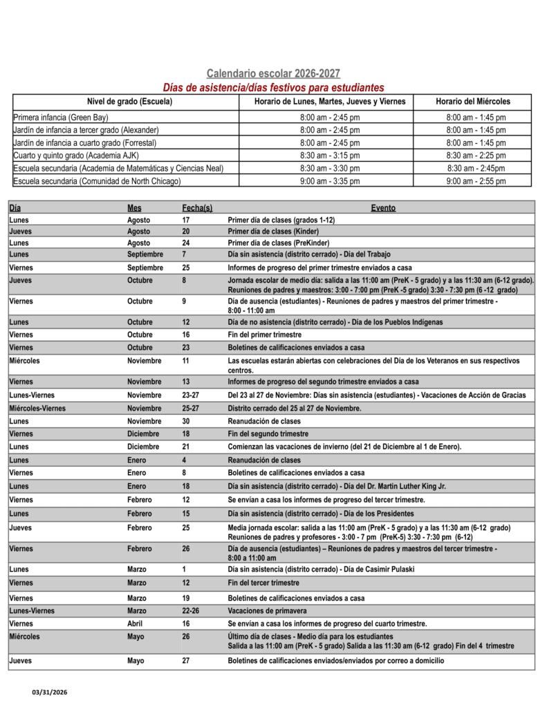 North Chicago School District 187 26-27 Calendar (2)