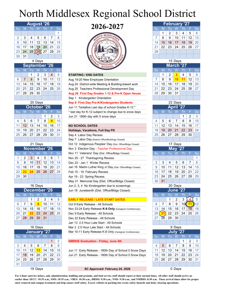 North Middlesex Regional School District 26-27 Calendar (1)