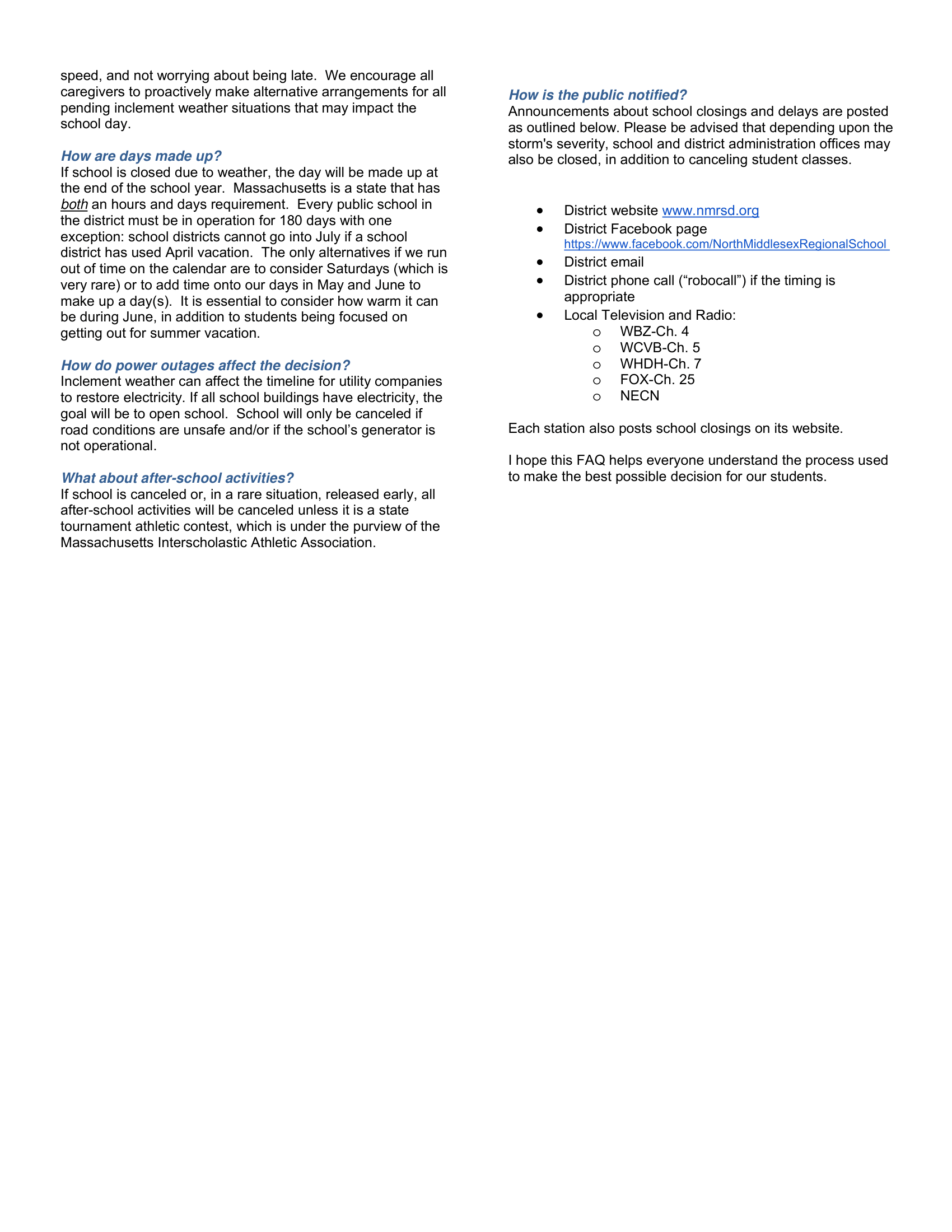 North Middlesex Regional School District 26-27 Calendar [PDF]