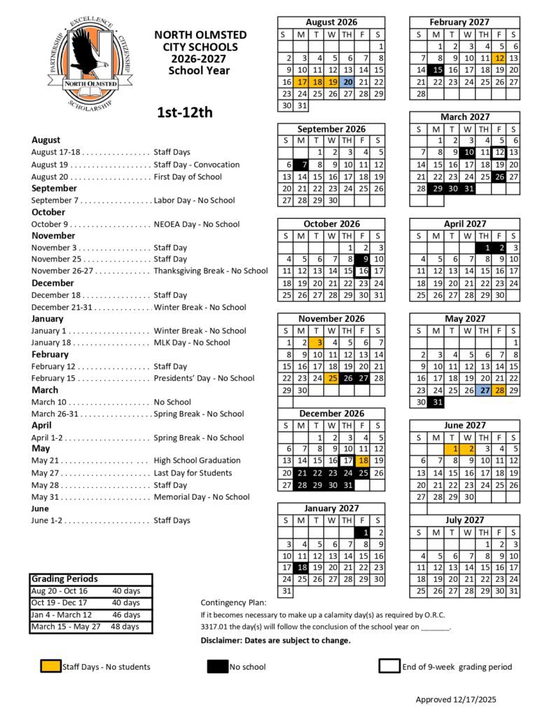 North Olmsted City Schools 2026-2027