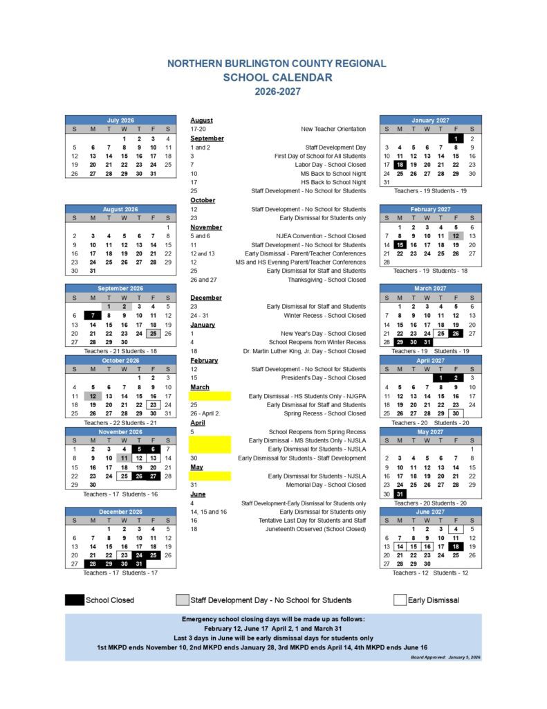 Northern Burlington County Regional School 2026-2027