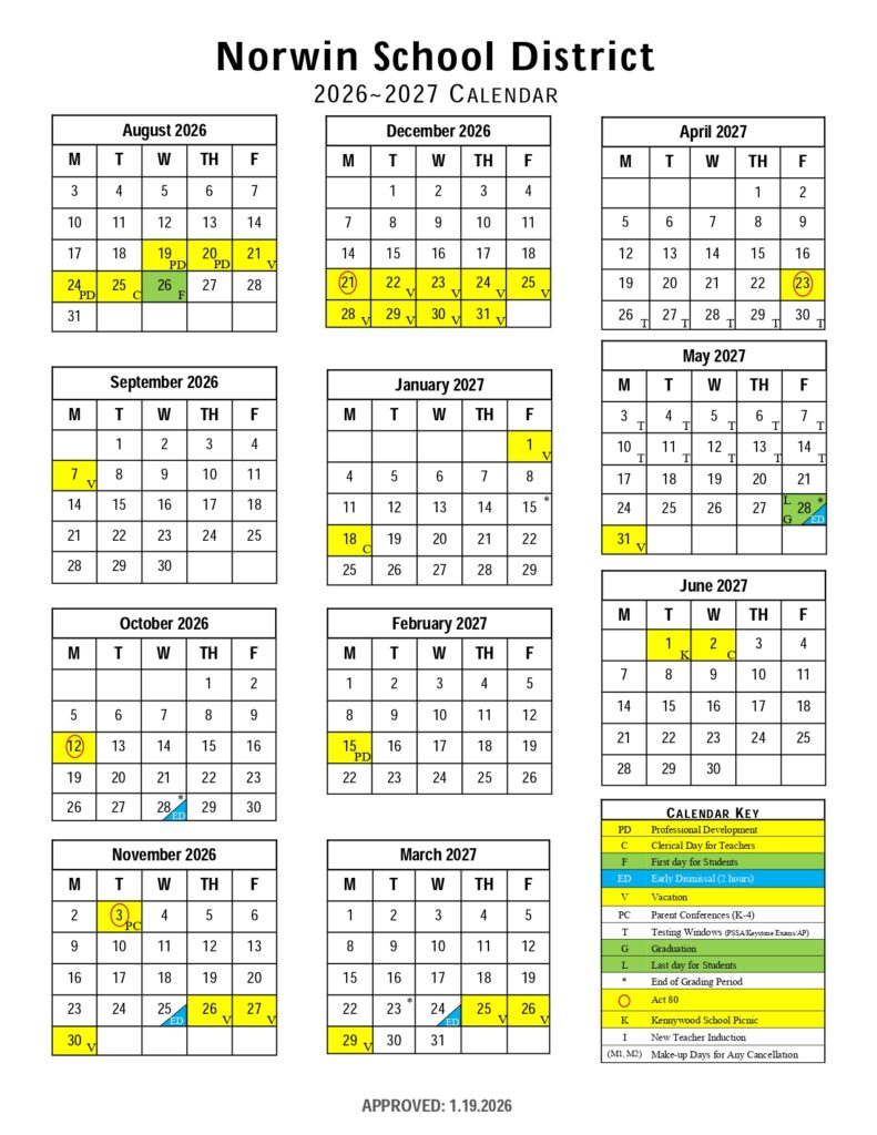 Norwin School District Calendar 2026-2027