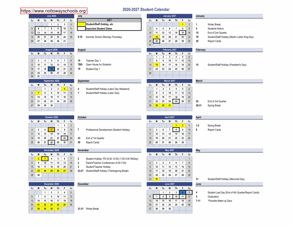Nottoway County Public Schools 26-27 Calendar