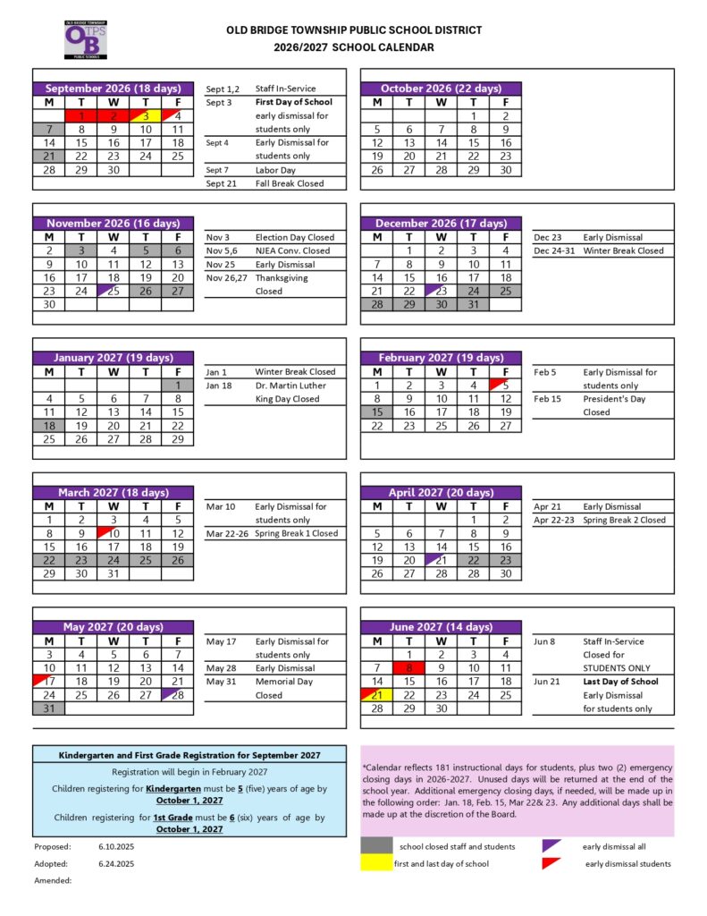OLD BRIDGE TOWNSHIP PUBLIC SCHOOL DISTRICT 2026-2027