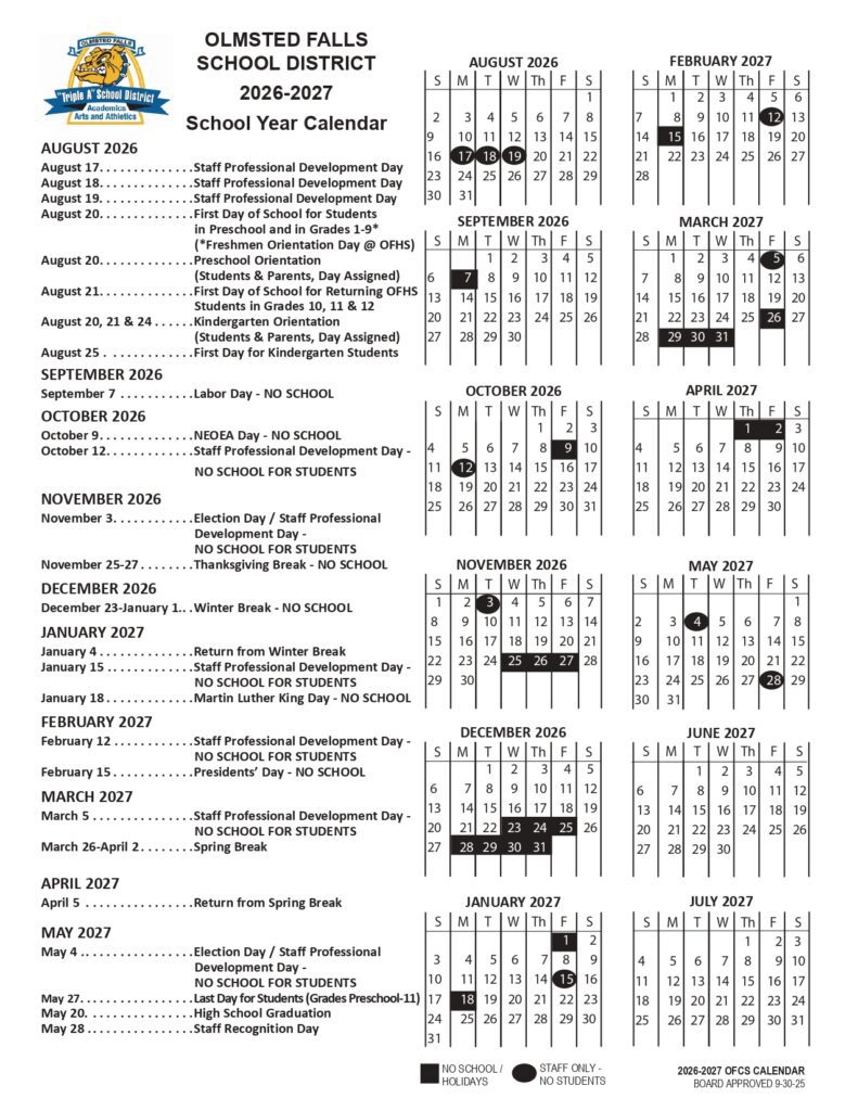 OLMSTED FALLS SCHOOL DISTRICT 2026-2027