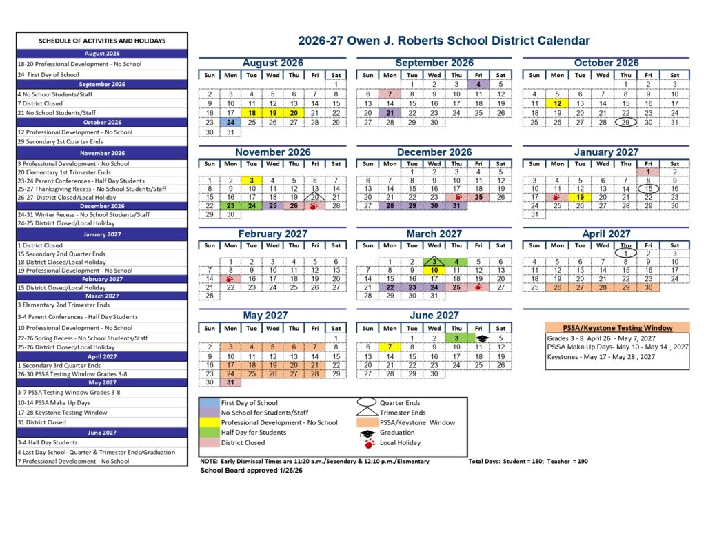 Owen J. Roberts School District 2026-27