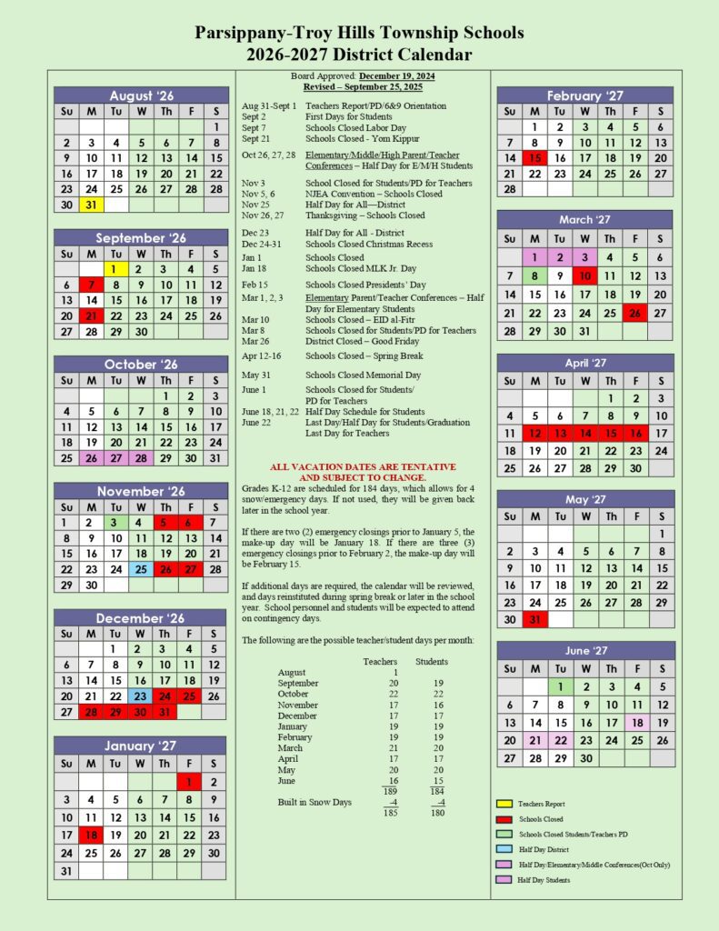 Parsippany-Troy Hills Township Schools 2026-2027