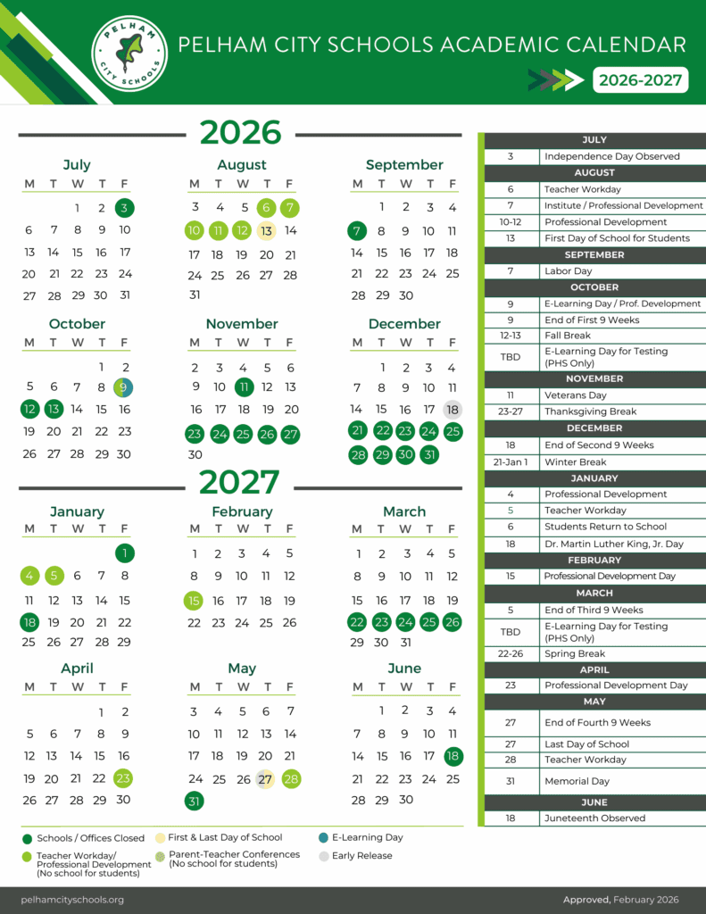 Pelham City Schools 26-27 Calendar