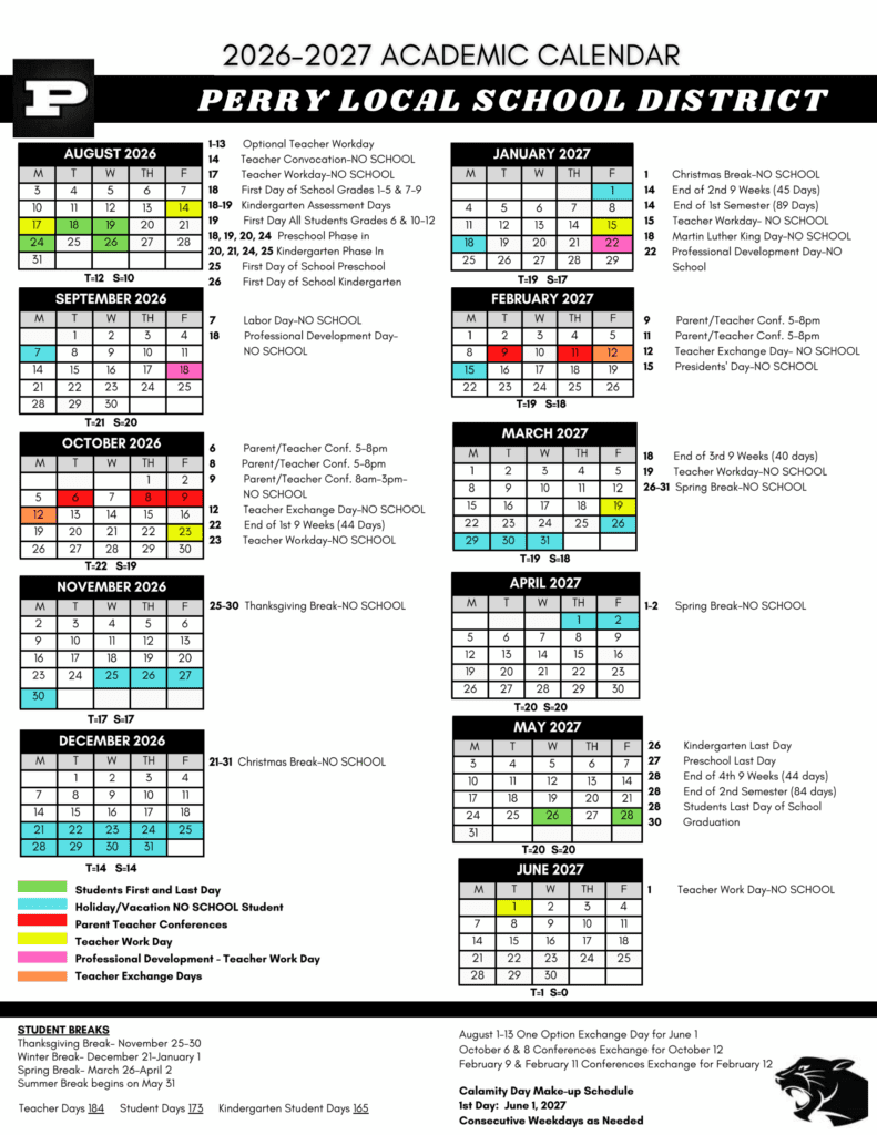 Perry Local School District 26-27 Calendar