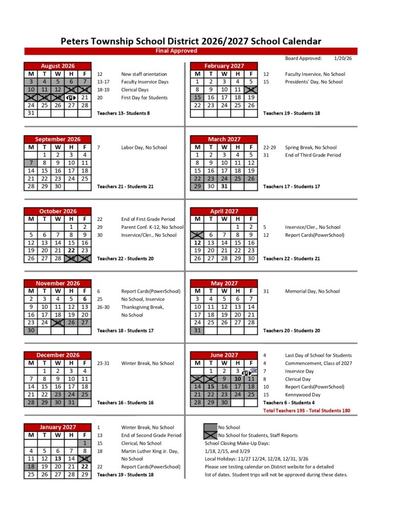Peters Township School District 2026-2027