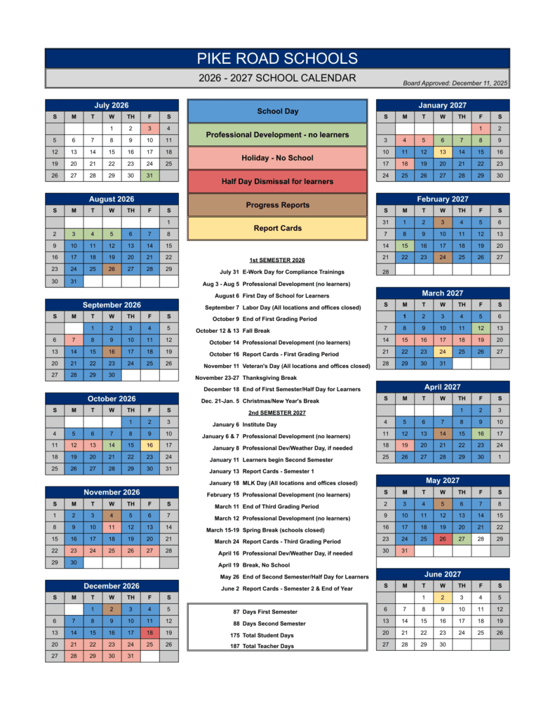 Pike Road Schools 26-27 Calendar