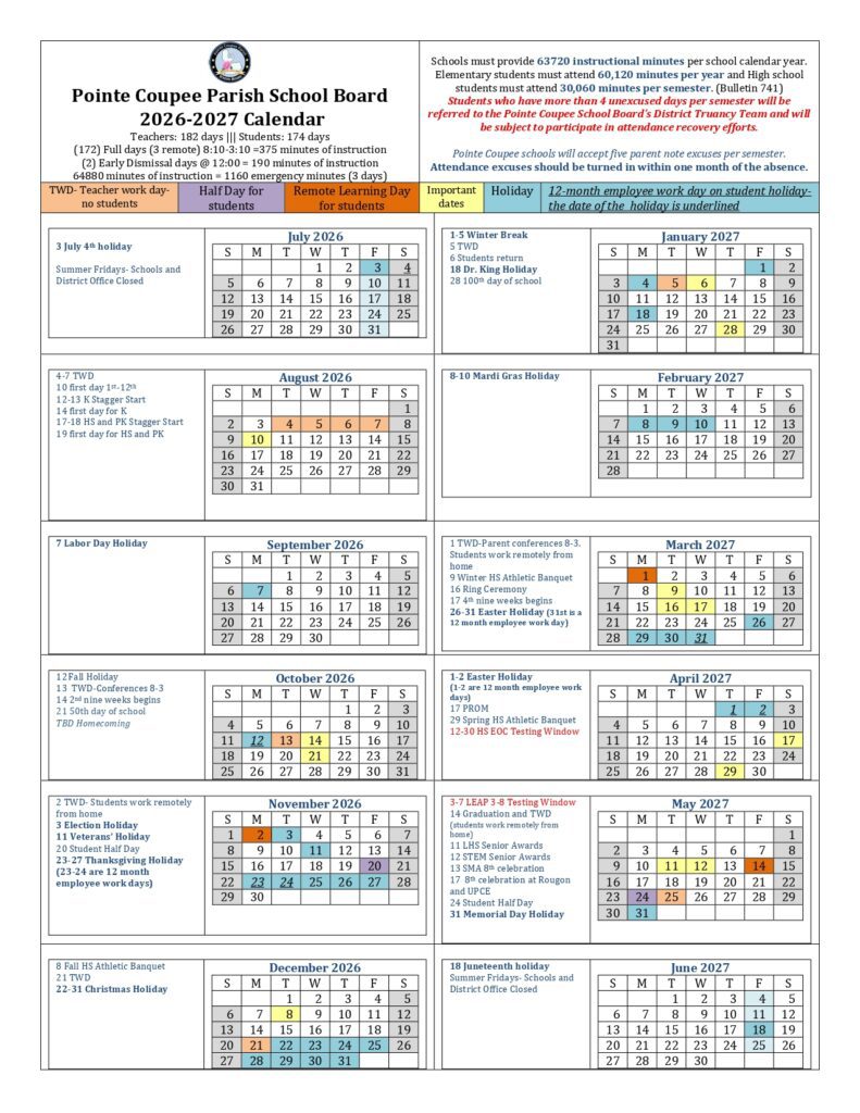 Pointe Coupee Parish School Board 2026-2027...1