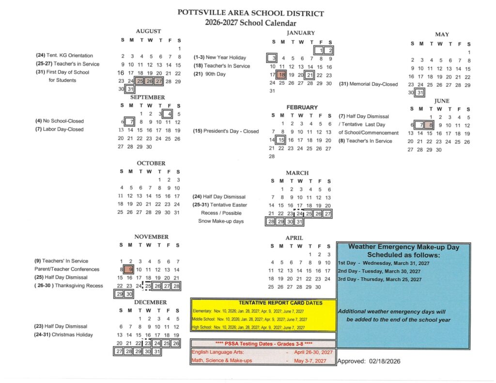 Pottsville Area School District 2026-2027
