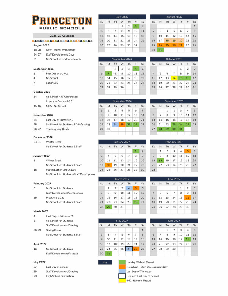 Princeton Public Schools 26-27 Calendar