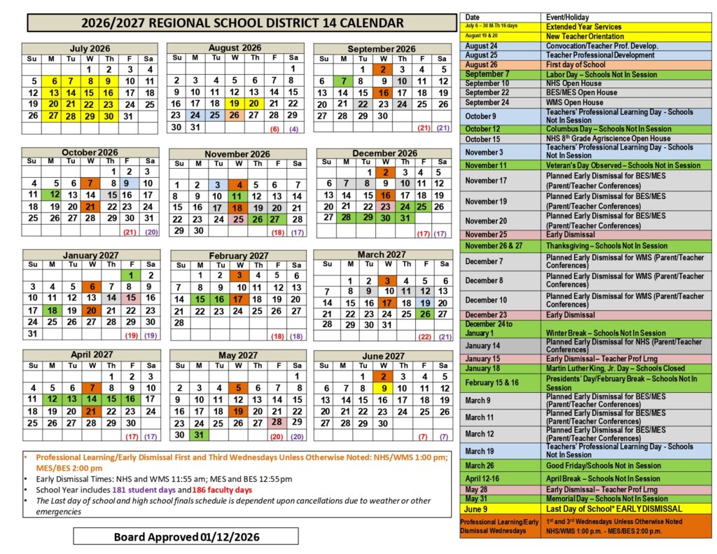 REGION 14 SCHOOL DISTRICT Calendar 2026-2027...1