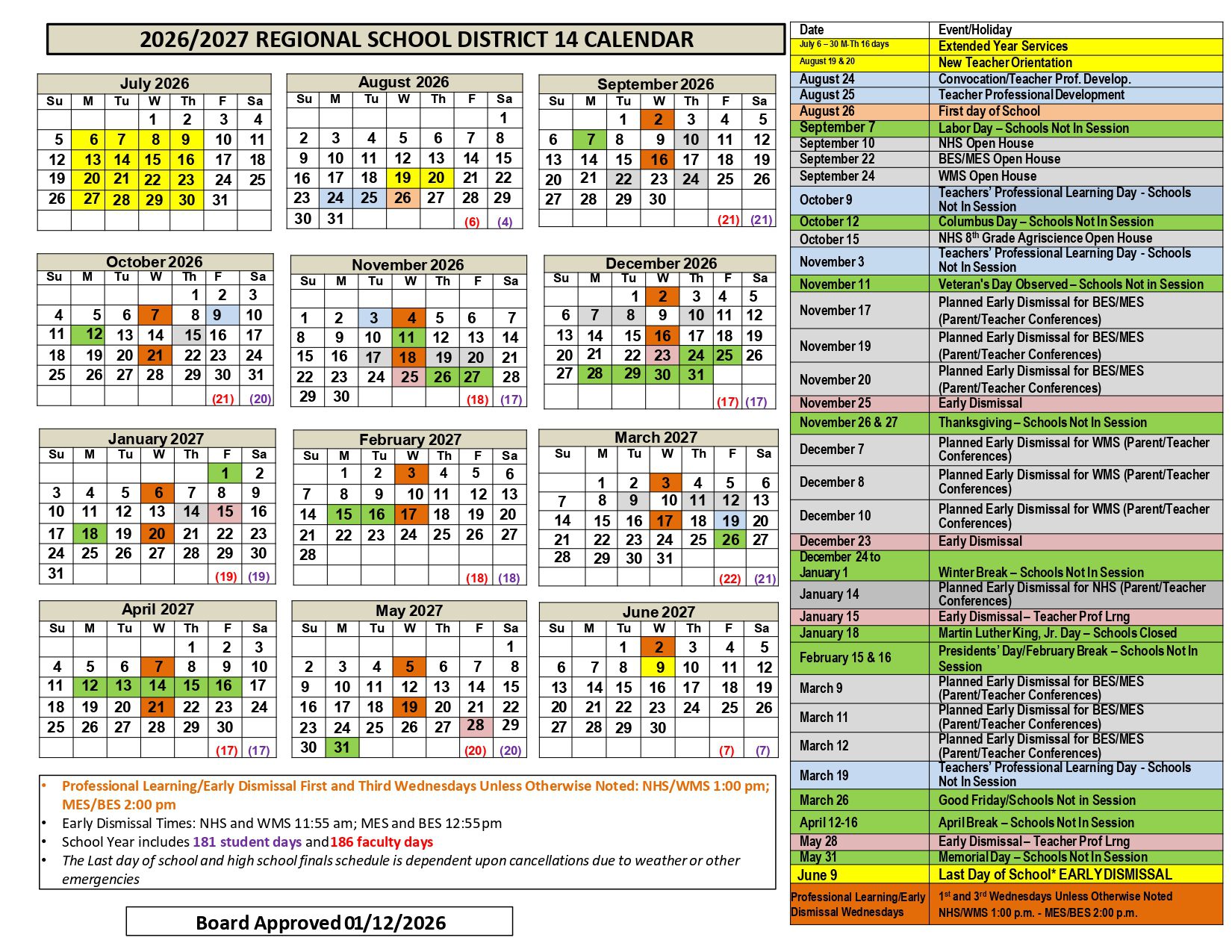 REGION 14 SCHOOL DISTRICT ct Calendar 26-27 Revised PDF