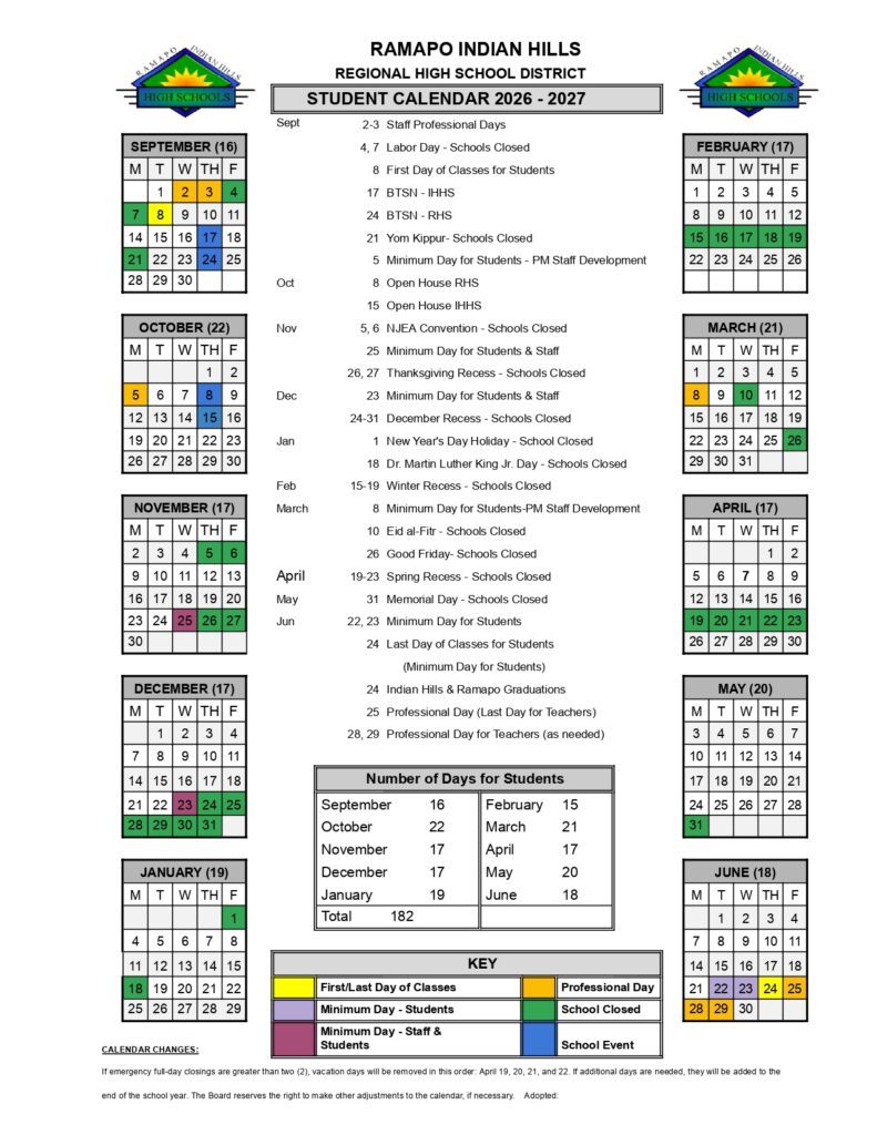 Ramapo Indian Hills Regional High School 2026-2027
