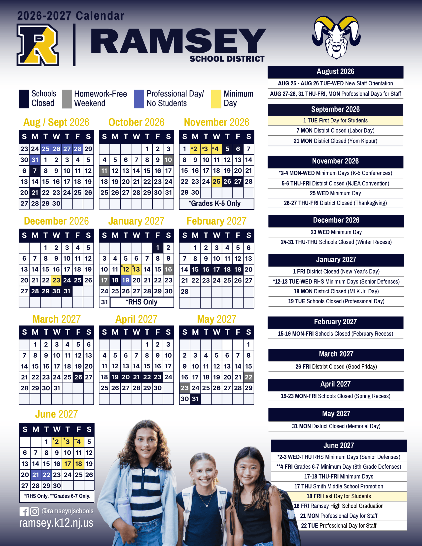 Ramsey School District 26-27 Calendar Updates 