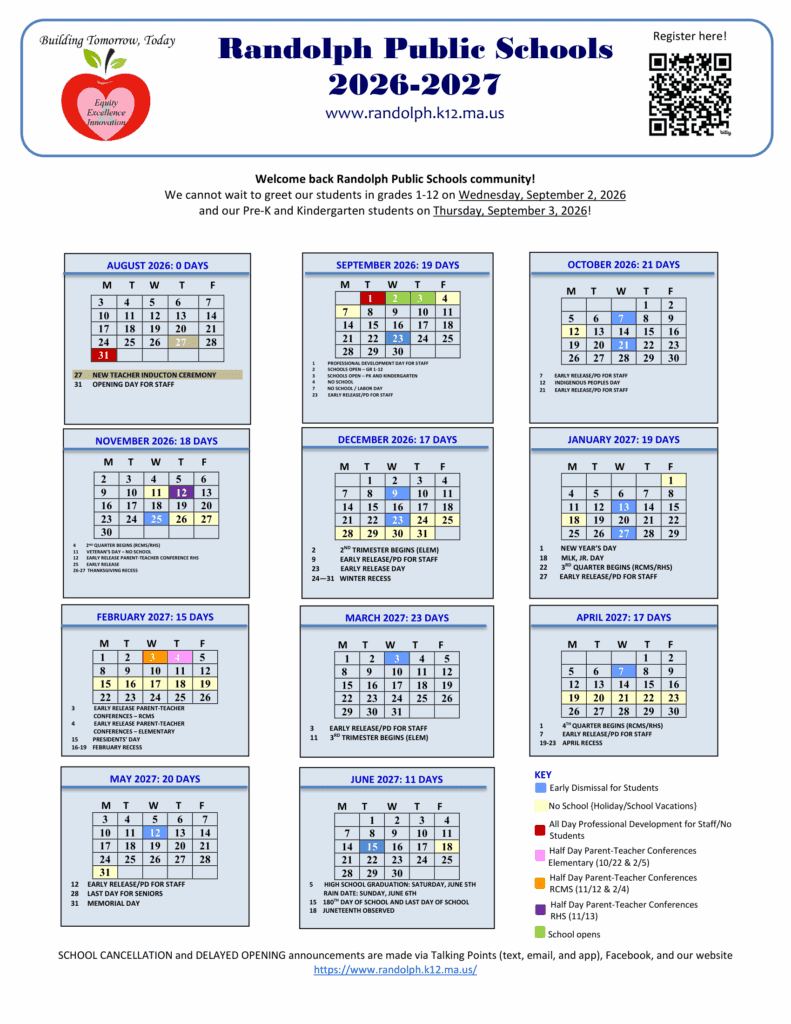 Randolph Public Schools 26-27 Calendar