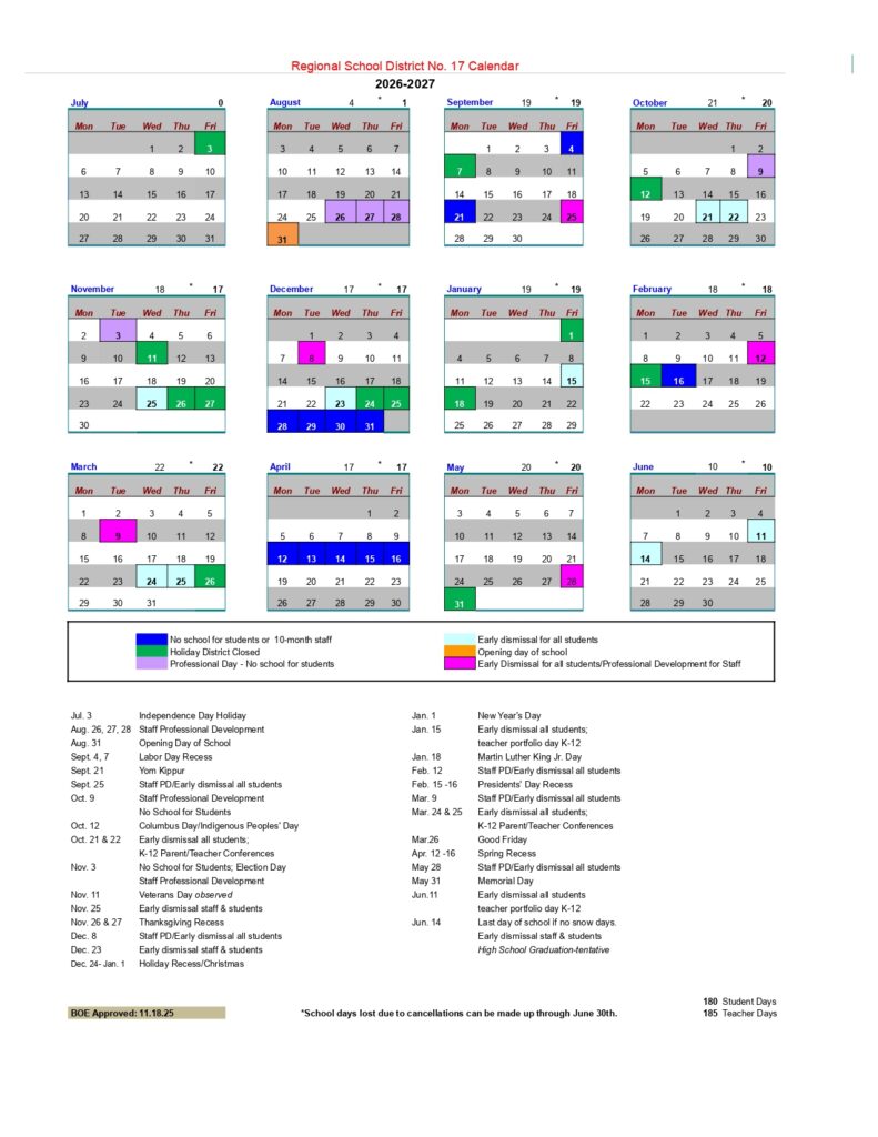 Regional School District No. 17 2026-2027
