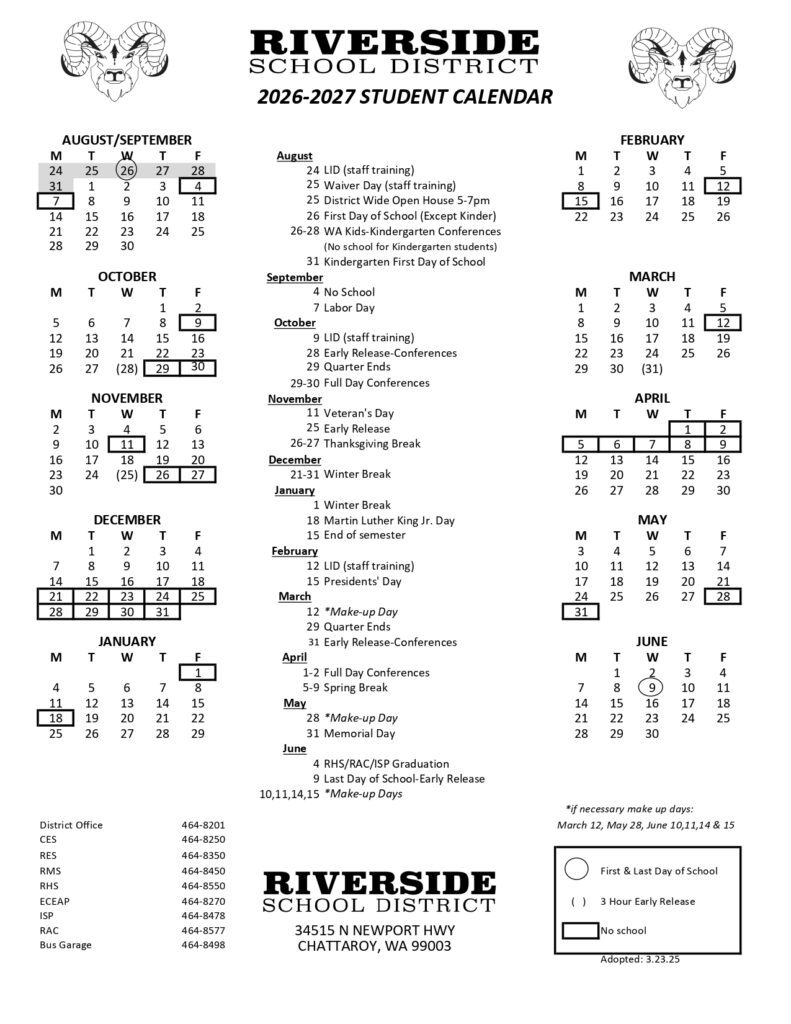 Riverside School District 2026-2027