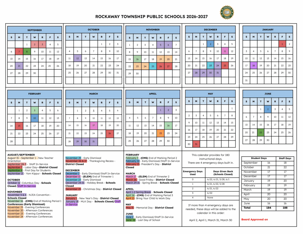 Rockaway Township Public Schools 26-27 Calendar